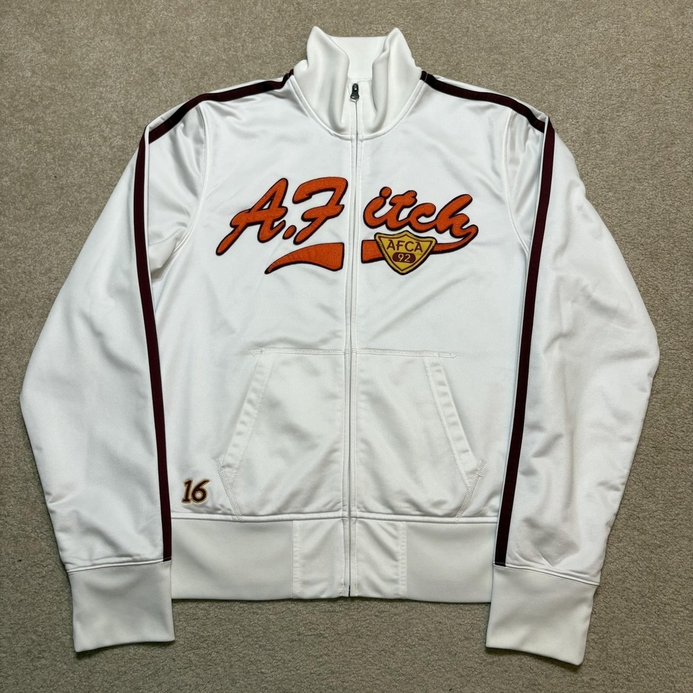 Vtg Abercrombie & Fitch Track Jacket Mens Large White Striped Full Zip AFCA Y2K